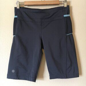 Athleta Presto Shorts M Grey Blue Bermuda Pockets Bike Cycle Yoga Gym Workout